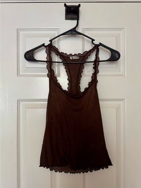 Free People Ruffle Racerback Tank - Brown